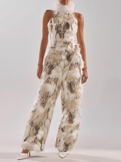 Modern Primitive Man High-Neck Plush Top + Trousers Set