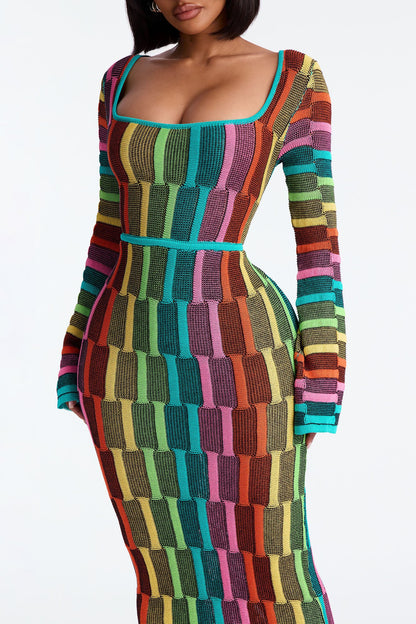 Colorful long-sleeved stretch dress
