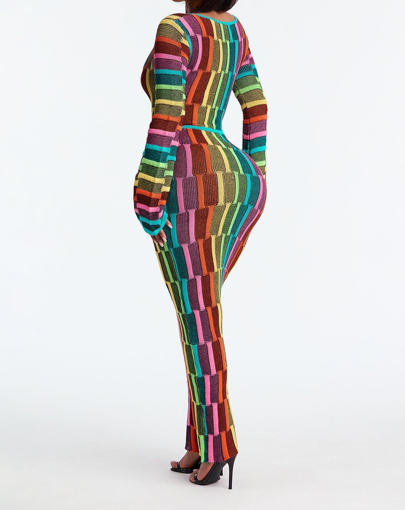 Colorful long-sleeved stretch dress