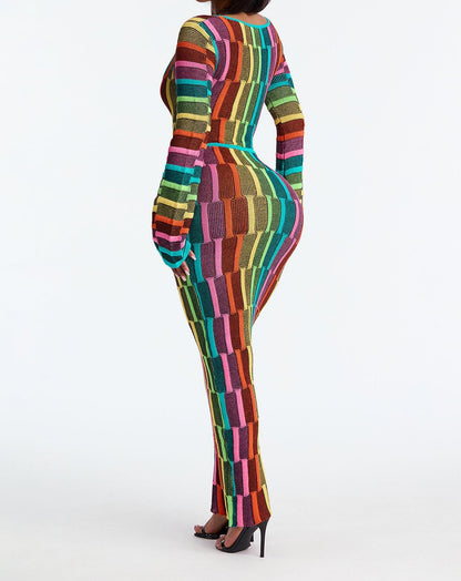 Colorful long-sleeved stretch dress