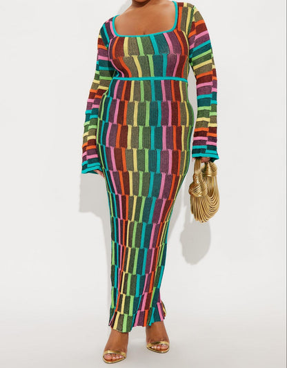 Colorful long-sleeved stretch dress
