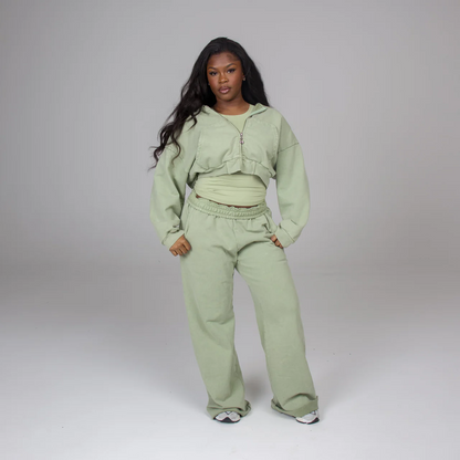 Short zip-up hoodie + flared sweatpants set