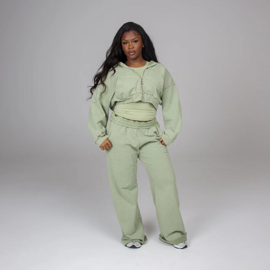 Short zip-up hoodie + flared sweatpants set