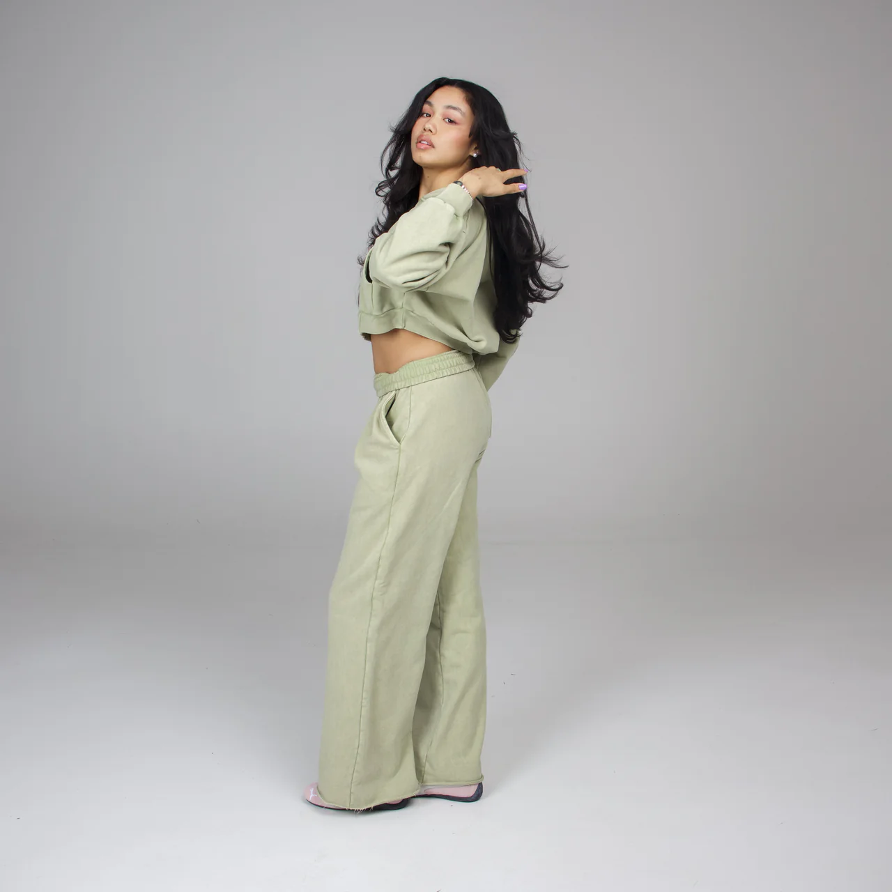 Short zip-up hoodie + flared sweatpants set