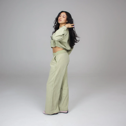 Short zip-up hoodie + flared sweatpants set