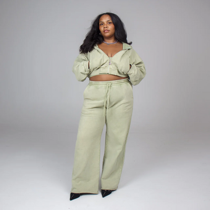 Short zip-up hoodie + flared sweatpants set