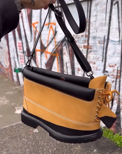 Martens boots transformed into a crossbody bag