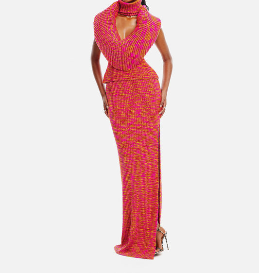 Sleeveless fitted top and knitted skirt set