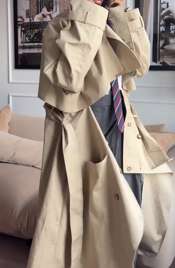 Khaki deconstructed long trench coat