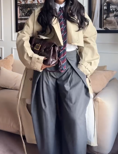 Khaki deconstructed long trench coat