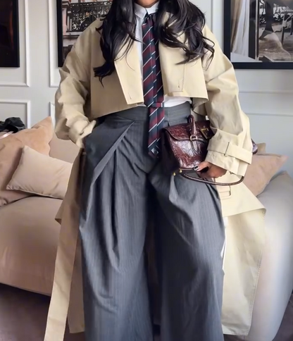 Khaki deconstructed long trench coat