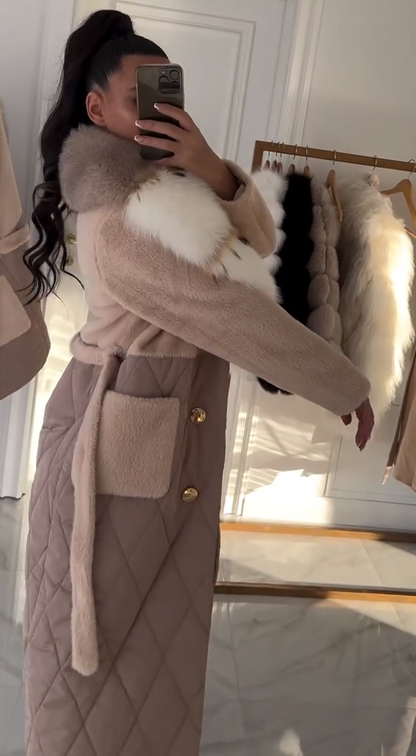 Women's long faux fur coat with large lapel