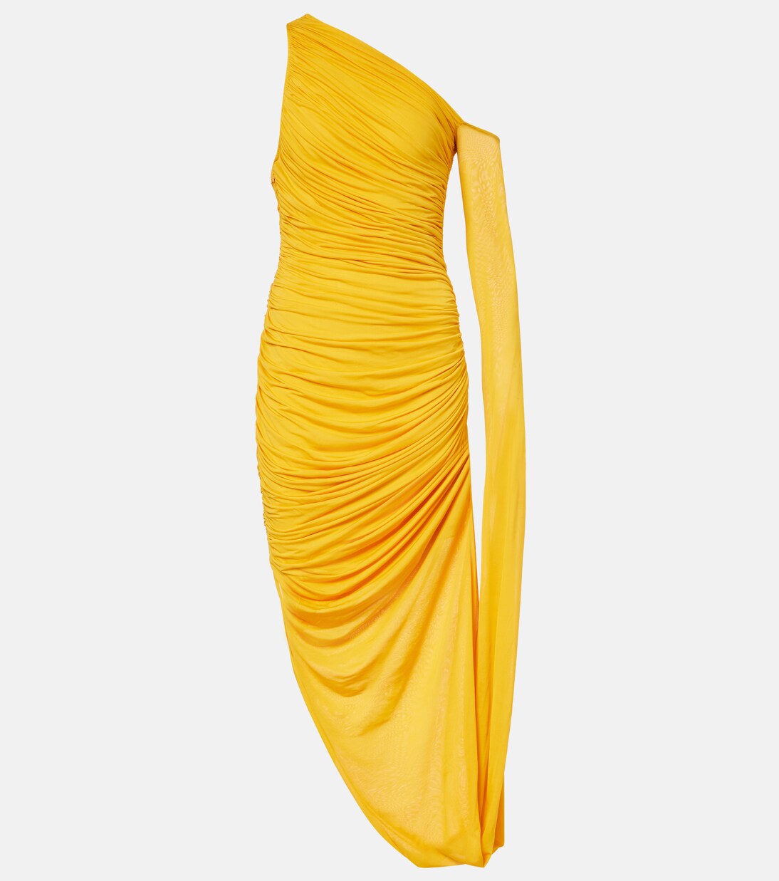 One-shoulder pleated knit maxi dress