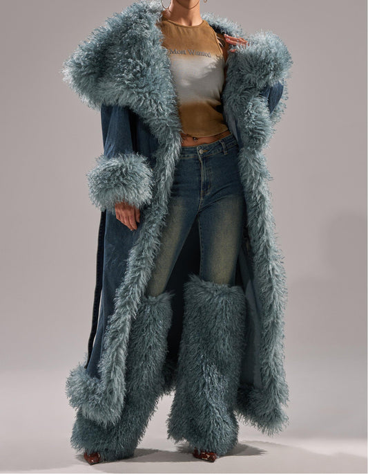 Frayed denim trench coat