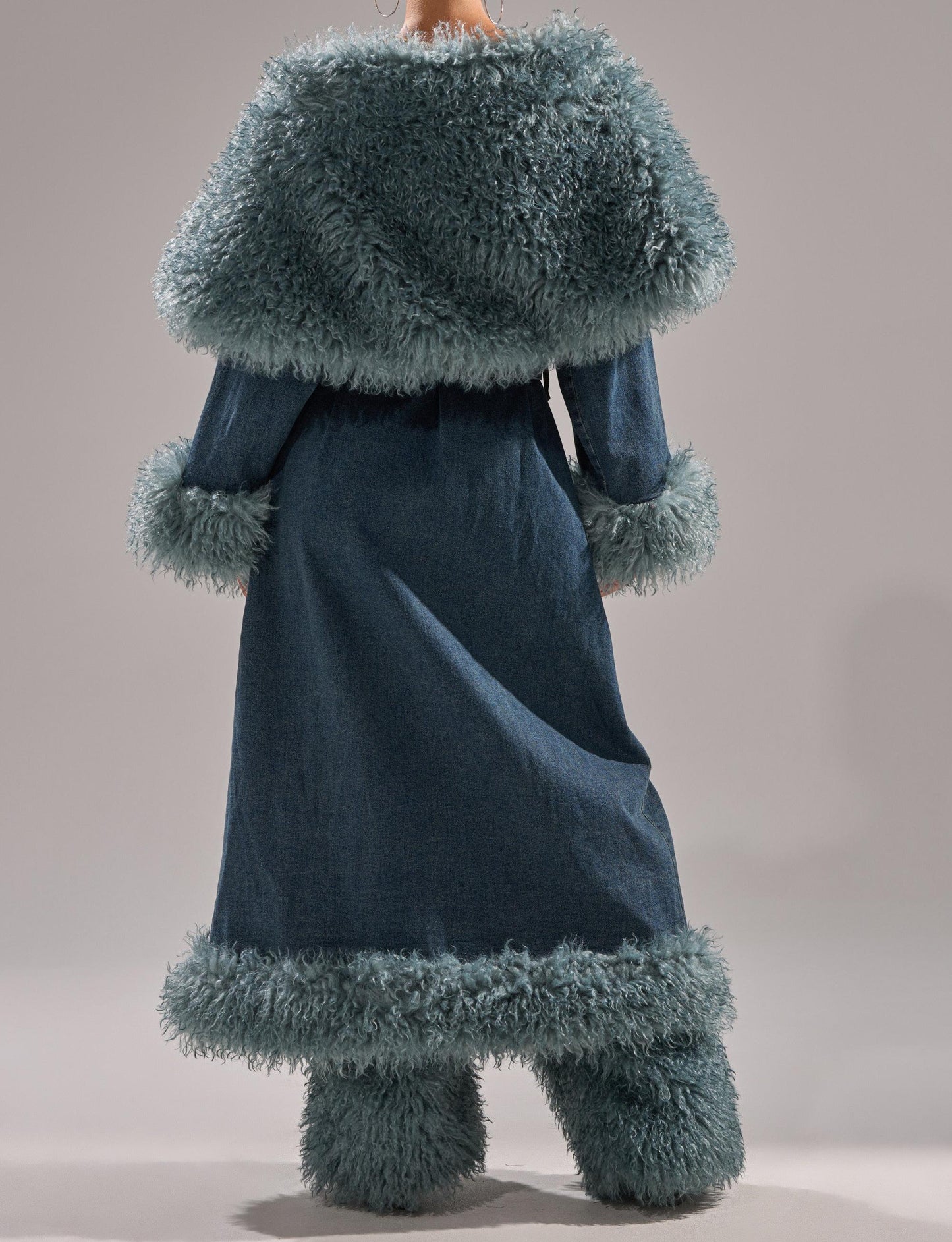 Frayed denim trench coat