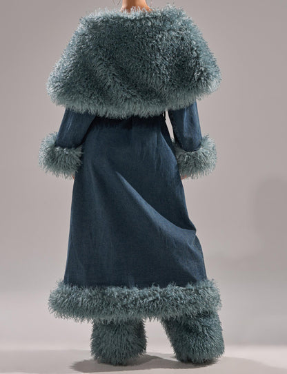 Frayed denim trench coat
