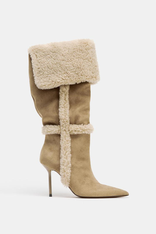Plush rolled-up combination boots