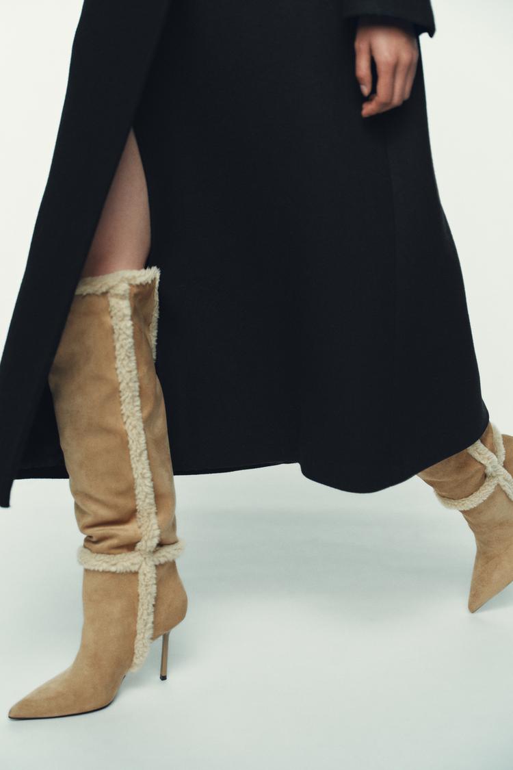 Plush rolled-up combination boots