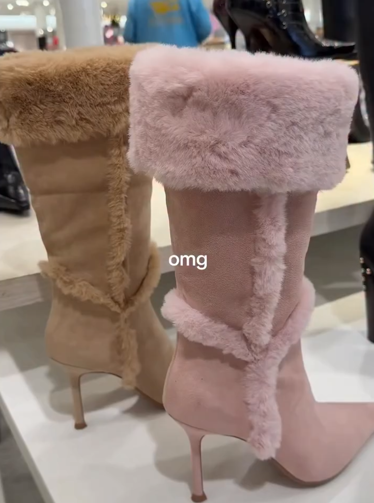 Plush rolled-up combination boots