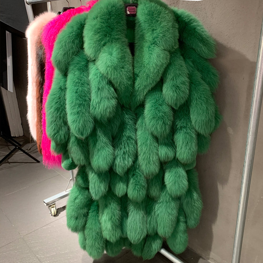 Real Fur Coat Ladies Natural Fur Cloth With Long Sleeve and Big Collar Women Real Fox
