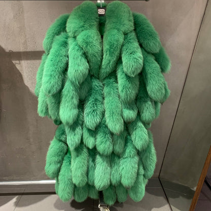 Real Fur Coat Ladies Natural Fur Cloth With Long Sleeve and Big Collar Women Real Fox