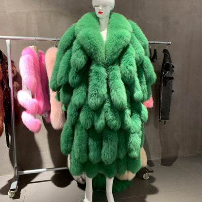 Real Fur Coat Ladies Natural Fur Cloth With Long Sleeve and Big Collar Women Real Fox
