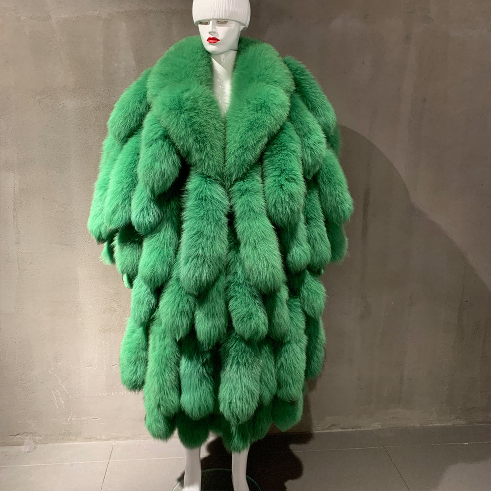 Real Fur Coat Ladies Natural Fur Cloth With Long Sleeve and Big Collar Women Real Fox