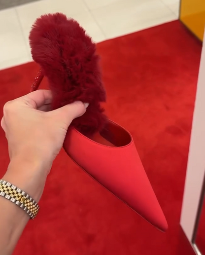 Pointed-toe high heels, stiletto heels, furry shoes