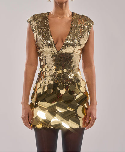 Gold sequined mini dress
