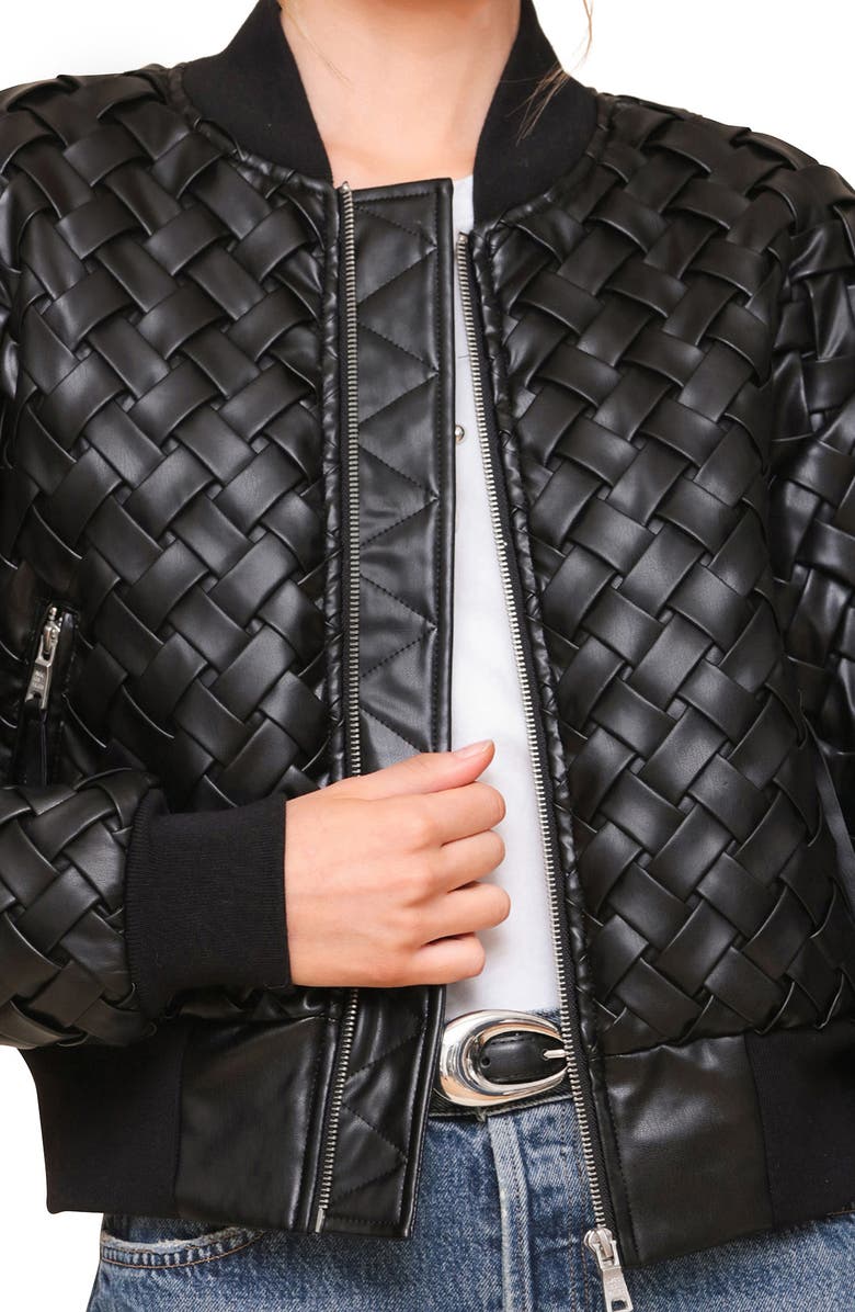 Weave Crop Faux Leather Bomber Jacket
