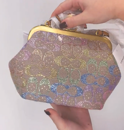 Small Kiss Lock Rainbow Crystal Eyeglass Frame Bag