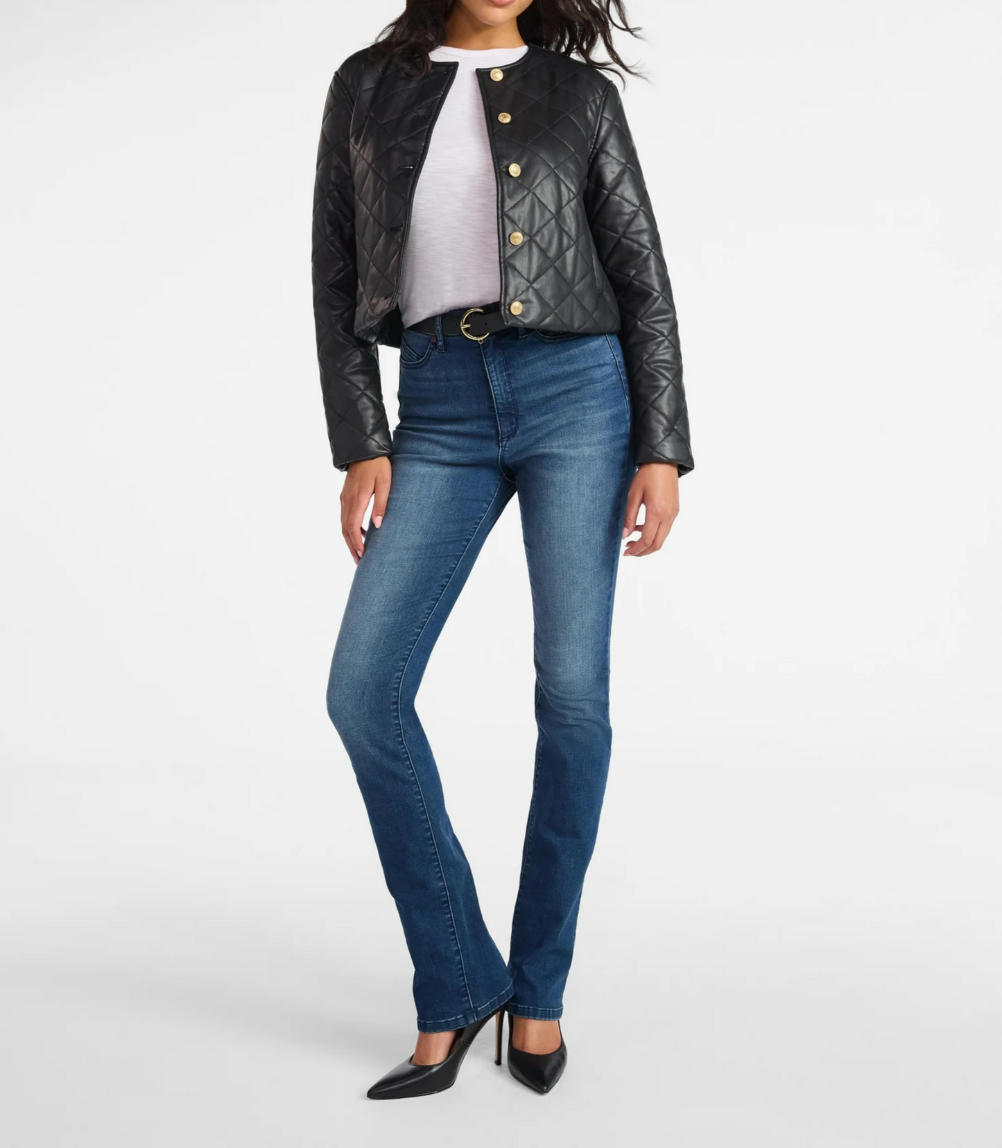 Artificial leather quilted jacket