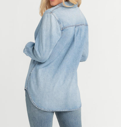 Women's two-tone denim long-sleeved shirt