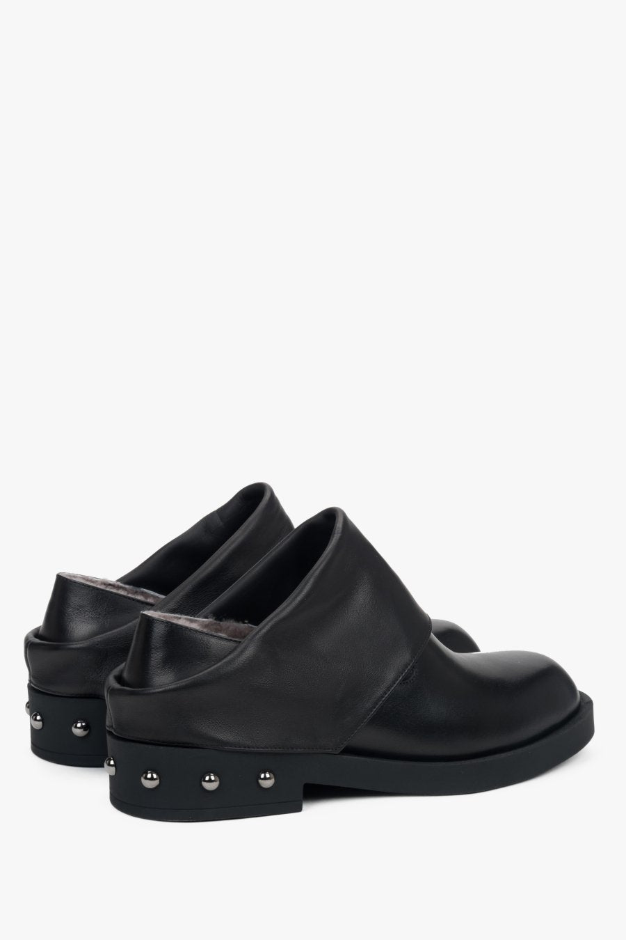 Natural leather low-heeled studded boots