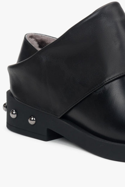Natural leather low-heeled studded boots