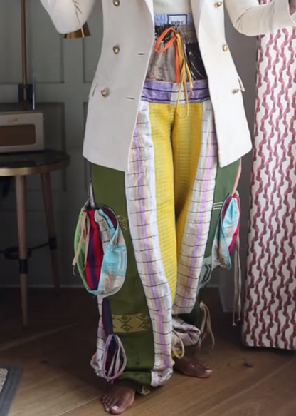 Colorful patchwork wide-leg pocket pants