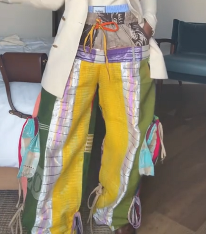 Colorful patchwork wide-leg pocket pants