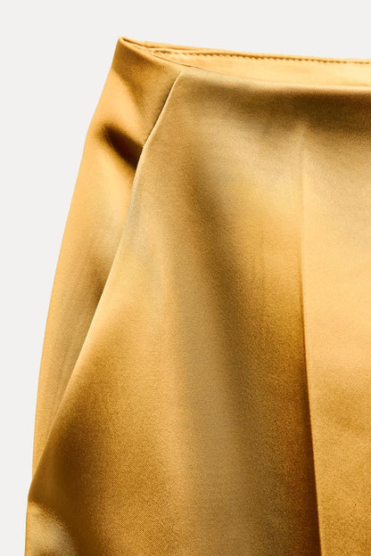 Silk-textured straight-leg pants