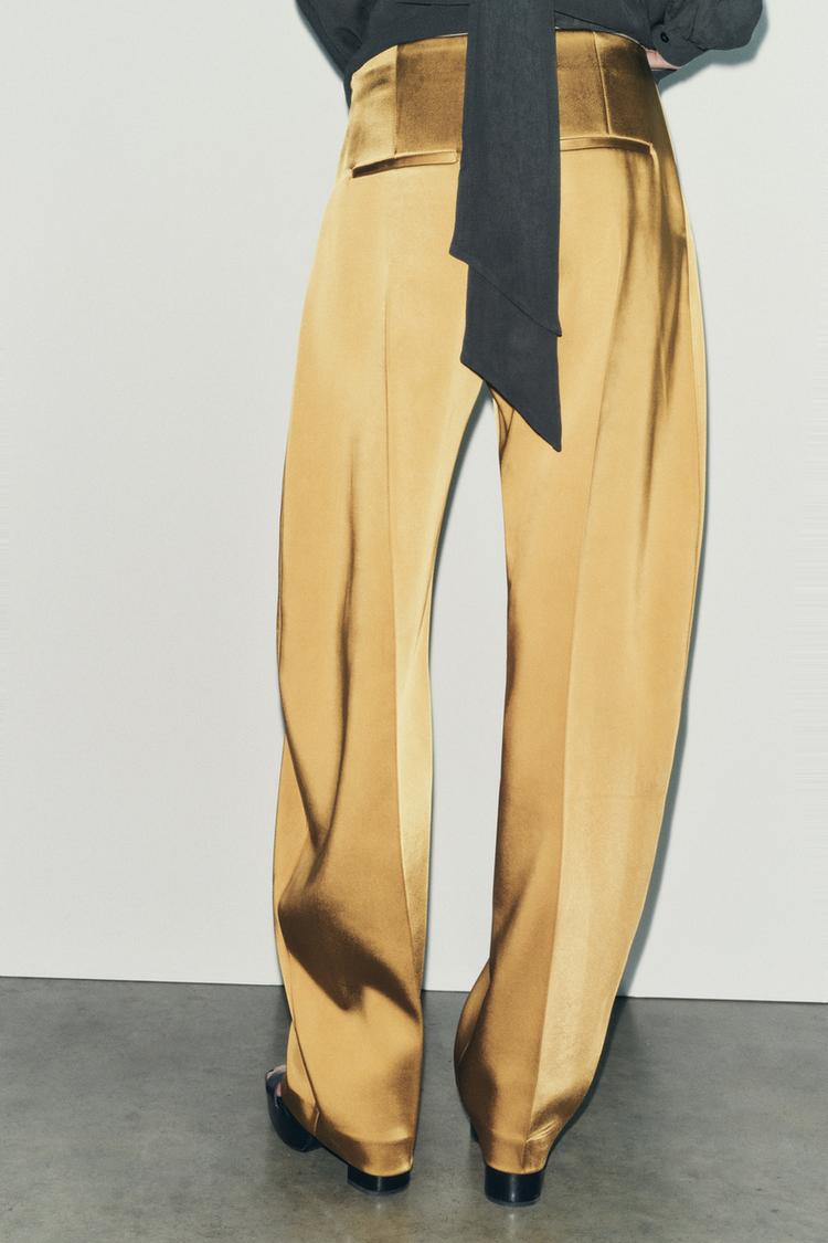Silk-textured straight-leg pants