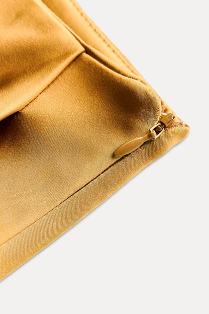 Silk-textured straight-leg pants