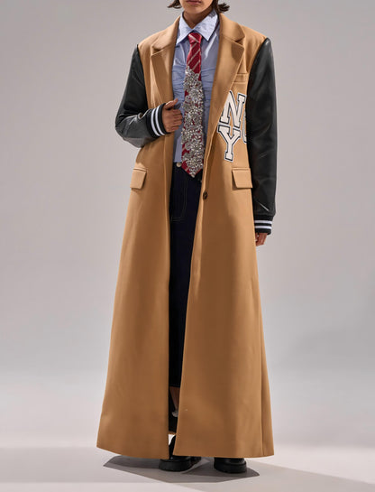 Faux leather long-sleeved baseball jacket