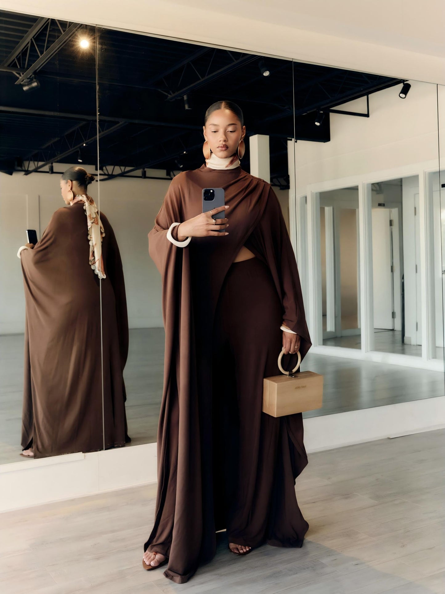 Draped knit shawl + trousers set