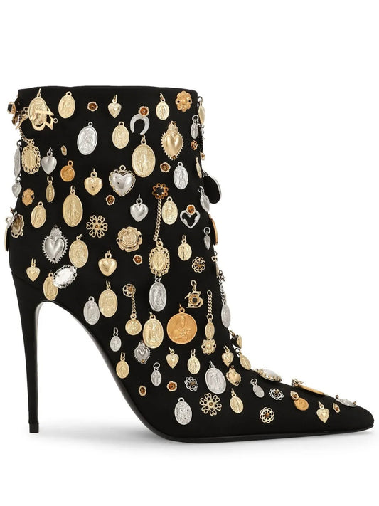 Satin Embroidered Ankle Boots