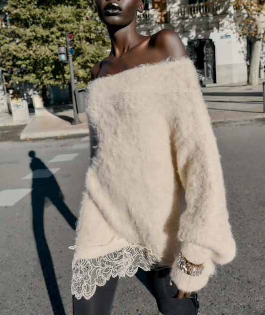 Asymmetrical lace sweater