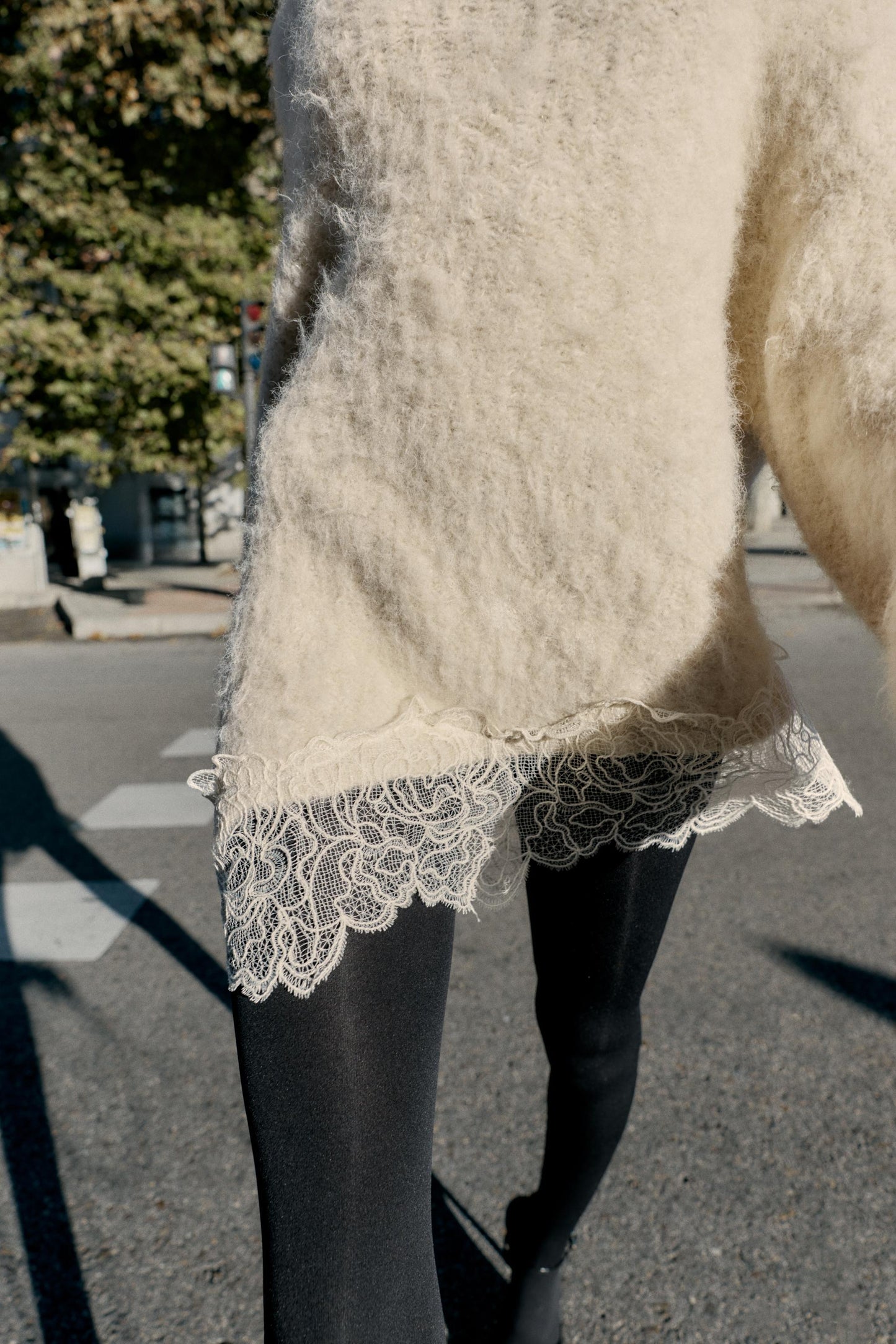 Asymmetrical lace sweater