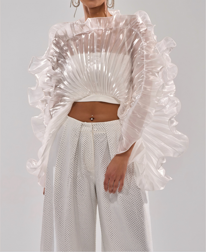 Fan-shaped three-dimensional pleated top