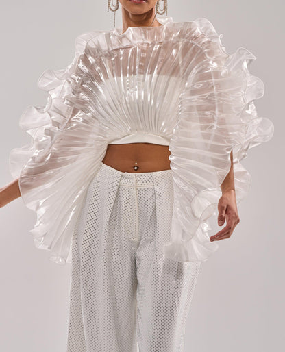 Fan-shaped three-dimensional pleated top