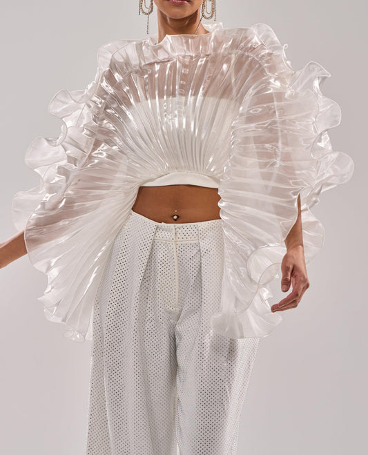 Fan-shaped three-dimensional pleated top