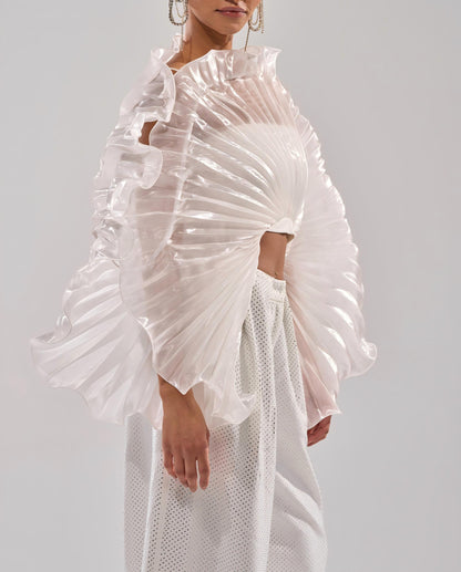 Fan-shaped three-dimensional pleated top
