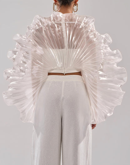Fan-shaped three-dimensional pleated top
